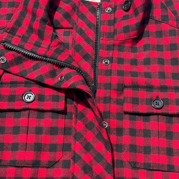 LOGO Lori Goldstein Size XS Red Buffalo Plaid Jacket Sweater Knit Sleeves - Picture 5 of 12